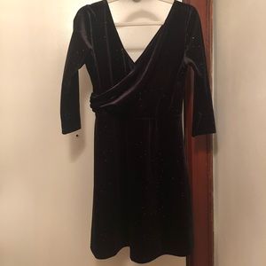 Velvet wrap mini dress with gold sparkles
